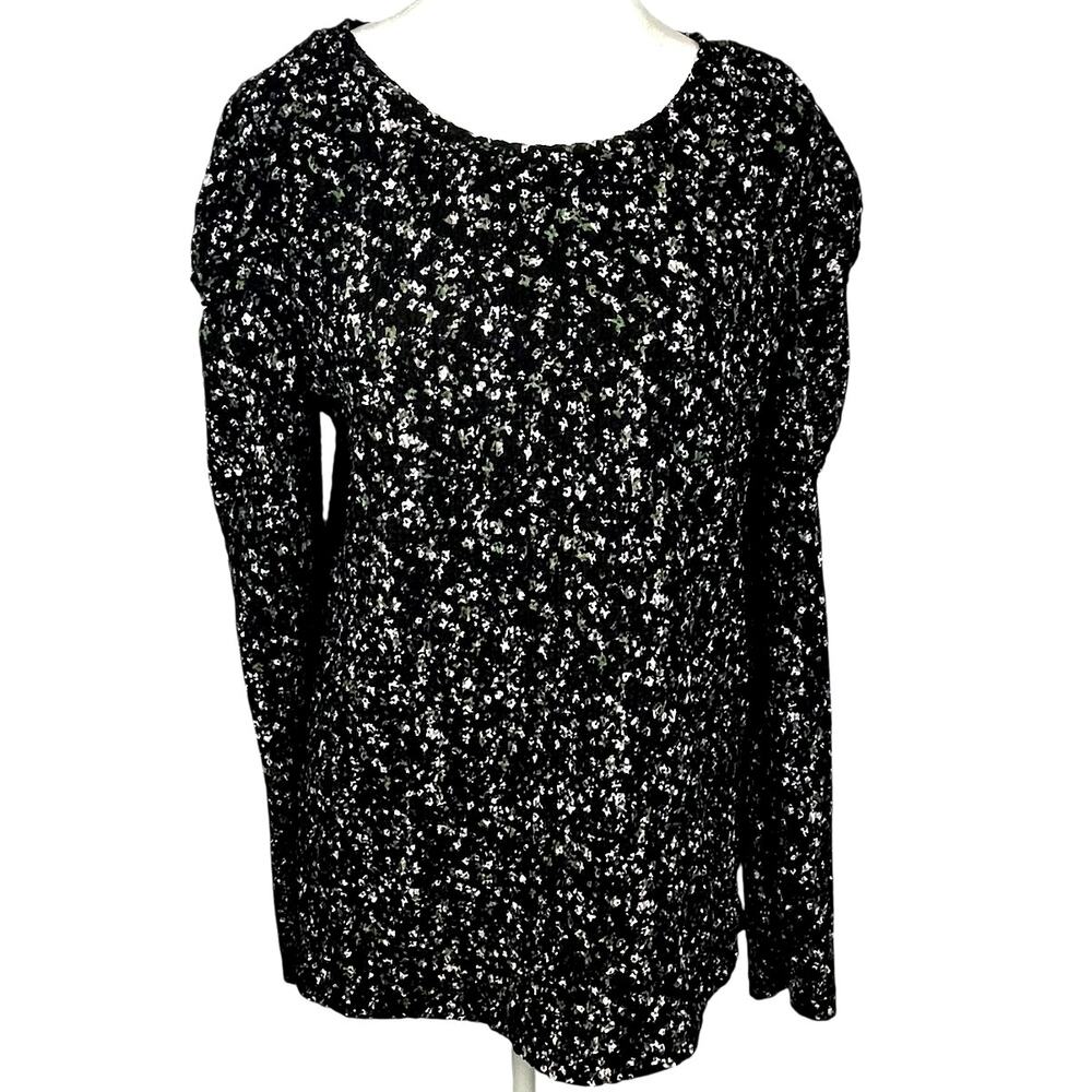 Loft Black Shirt Floral Long Sleeve Stretchy Flowy Womens Size Large